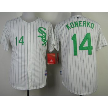 Chicago White Sox #14 Paul Konerko White With Green Pinstripe Jersey