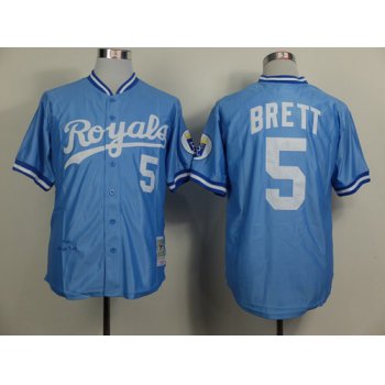 Kansas City Royals #5 George Brett 1985 Light Blue Throwback Jersey