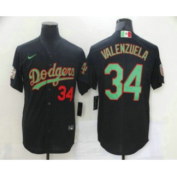Men's Los Angeles Dodgers #34 Fernando Valenzuela Black Green Mexico 2020 World Series Stitched MLB Jersey