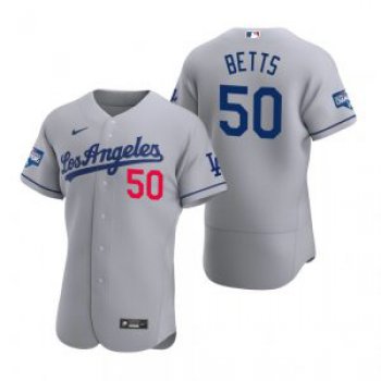 Los Angeles Dodgers #50 Mookie Betts Gray 2020 World Series Champions Road Jersey