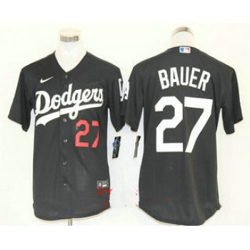 Men's Los Angeles Dodgers #27 Trevor Bauer Black Stitched MLB Cool Base Nike Jersey