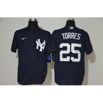 Men's New York Yankees #25 Gleyber Torres Navy Blue With White Number Stitched MLB Cool Base Nike Jersey