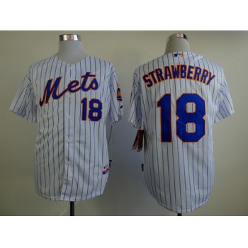 New York Mets #18 Darryl Strawberry White Pinstripe Cool Base Jersey