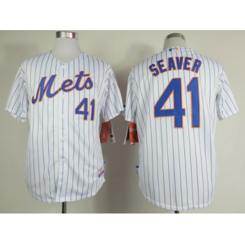 New York Mets #41 Tom Seaver White Pinstripe Cool Base Jersey