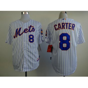 New York Mets #8 Gary Carter White Pinstripe Cool Base Jersey