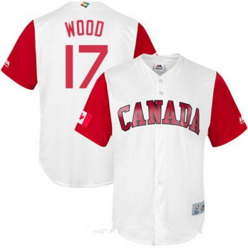 Men's Team Canada Baseball Majestic #17 Eric Wood White 2017 World Baseball Classic Stitched Replica Jersey
