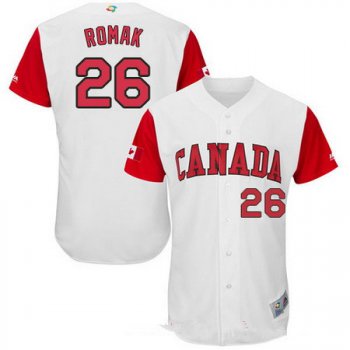 Men's Team Canada Baseball Majestic #26 Jamie Romak White 2017 World Baseball Classic Stitched Authentic Jersey