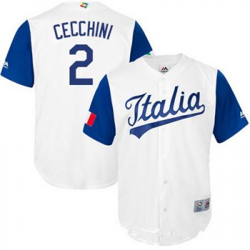 Men's Team Italy Baseball Majestic #2 Gavin Cecchini White 2017 World Baseball Classic Stitched Replica Jersey