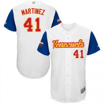 Men's Team Venezuela Baseball Majestic #41 Victor Martinez White 2017 World Baseball Classic Stitched Authentic Jersey