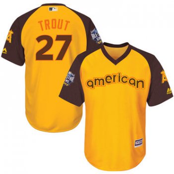 Mike Trout Gold 2016 MLB All-Star Jersey - Men's American League Los Angeles Angels of Anaheim #27 Cool Base Game Collection