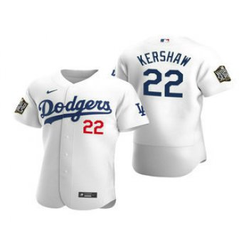 Men's Los Angeles Dodgers #22 Clayton Kershaw White 2020 World Series Authentic Flex Nike Jersey
