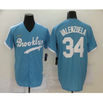 Men's Los Angeles Dodgers #34 Fernando Valenzuela Light Blue Stitched MLB Cool Base Cooperstown Collection Nike Jersey