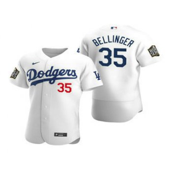 Men's Los Angeles Dodgers #35 Cody Bellinger White 2020 World Series Authentic Flex Nike Jersey