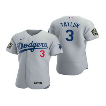 Men's Los Angeles Dodgers #3 Chris Taylor Gray 2020 World Series Authentic Flex Nike Jersey