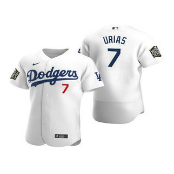 Men's Los Angeles Dodgers #7 Julio Urias White 2020 World Series Authentic Flex Nike Jersey