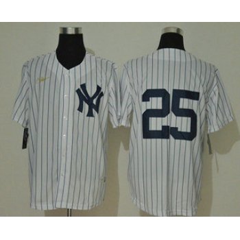 Men's New York Yankees #25 Gleyber Torres No Name White Throwback Stitched MLB Cool Base Nike Jersey