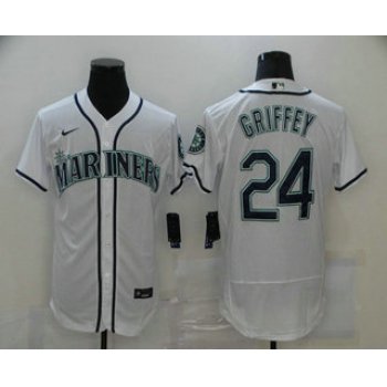 Men's Seattle Mariners #24 Ken Griffey Jr. White Stitched MLB Flex Base Nike Jersey