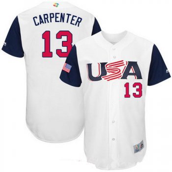 Men's Team USA Baseball Majestic #13 Matt Carpenter White 2017 World Baseball Classic Stitched Authentic Jersey