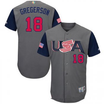 Men's Team USA Baseball Majestic #18 Luke Gregerson Gray 2017 World Baseball Classic Stitched Authentic Jersey
