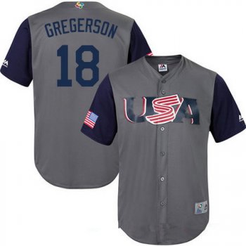 Men's Team USA Baseball Majestic #18 Luke Gregerson Gray 2017 World Baseball Classic Stitched Replica Jersey