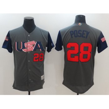 Men's Team USA Baseball Majestic #28 Buster Posey Gray 2017 World Baseball Classic Stitched Authentic Jersey