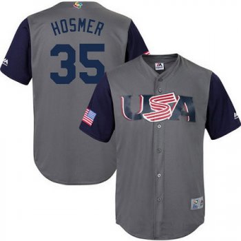 Men's Team USA Baseball Majestic #35 Eric Hosmer Gray 2017 World Baseball Classic Stitched Replica Jersey