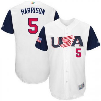 Men's Team USA Baseball Majestic #5 Josh Harrison White 2017 World Baseball Classic Stitched Authentic Jersey