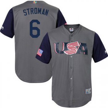 Men's Team USA Baseball Majestic #6 Marcus Stroman Gray 2017 World Baseball Classic Stitched Replica Jersey