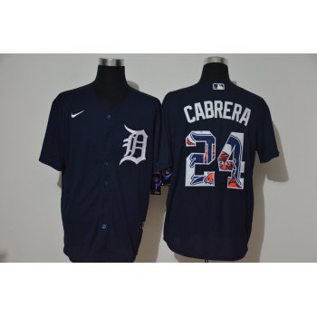 Men's Detroit Tigers #24 Miguel Cabrera Navy Blue Team Logo Stitched MLB Cool Base Nike Jersey