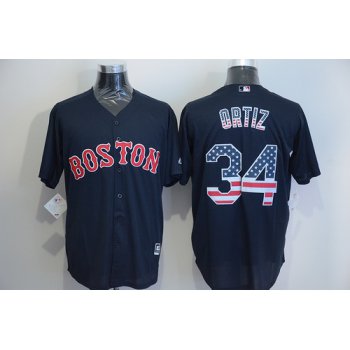 Men's Boston Red Sox #34 David Ortiz Navy Blue USA Flag Fashion MLB Baseball Jersey