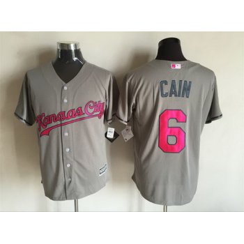 Men's Kansas City Royals #6 Lorenzo Cain Gray With Pink 2016 Mother's Day Baseball Cool Base Jersey