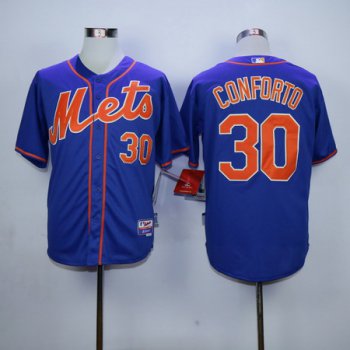 Men's New York Mets #30 Michael Conforto Blue With Orange Cool Base Baseball Jersey