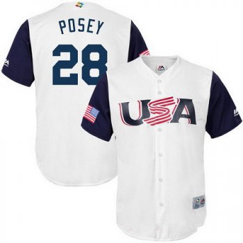 Men's Team USA Baseball Majestic #28 Buster Posey White 2017 World Baseball Classic Stitched Replica Jersey