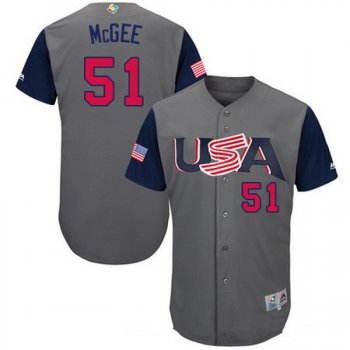 Men's Team USA Baseball Majestic #51 Jake McGee Gray 2017 World Baseball Classic Stitched Authentic Jersey