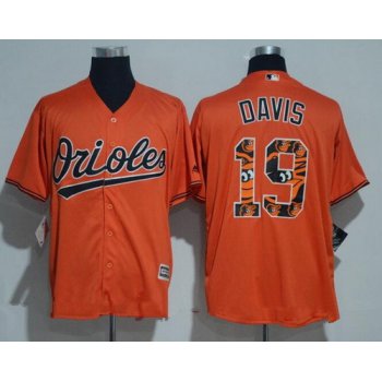 Men's Baltimore Orioles #19 Chris Davis Orange Team Logo Ornamented Stitched MLB Majestic Cool Base Jersey