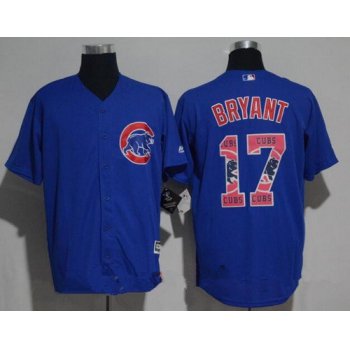 Men's Chicago Cubs #17 Kris Bryant Royal Blue Team Logo Ornamented Stitched MLB Majestic Cool Base Jersey