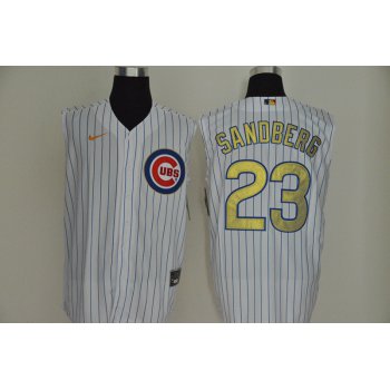 Men's Chicago Cubs #23 Ryne Sandberg White Gold 2020 Cool and Refreshing Sleeveless Fan Stitched MLB Nike Jersey