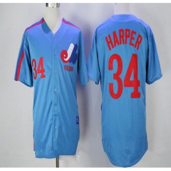 Men's Montreal Expos #34 Bryce Harper Majestic 1982 Royal Blue Stitched MLB Cooperstown Collection Jersey
