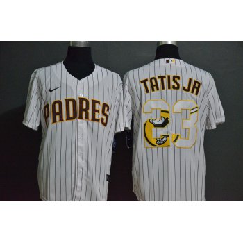 Men's San Diego Padres #23 Fernando Tatis Jr. White Team Logo Stitched MLB Cool Base Nike Jersey