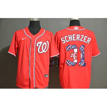 Men's Washington Nationals #31 Max Scherzer Red Team Logo Stitched MLB Cool Base Nike Jersey