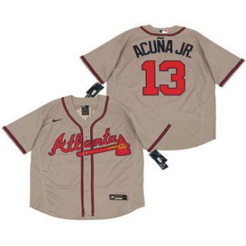 Men's Atlanta Braves #13 Ronald Acuna Jr. Gray Stitched MLB Flex Base Nike Jersey