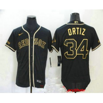 Men's Boston Red Sox #34 David Ortiz Black With Gold Stitched MLB Flex Base Nike Jersey