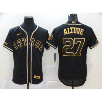 Men's Houston Astros #27 Jose Altuve Black Gold Stitched MLB Flex Base Nike Jersey