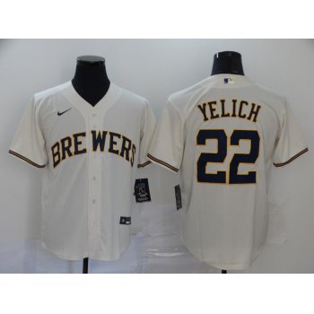 Men's Milwaukee Brewers #22 Christian Yelich Cream Stitched MLB Cool Base Nike Jersey