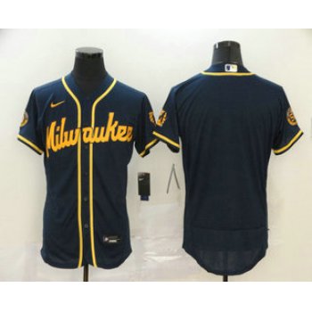 Men's Milwaukee Brewers Blank Navy Blue Stitched MLB Flex Base Nike Jersey