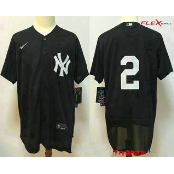 Men's New York Yankees #2 Derek Jeter Black No Name Stitched MLB Flex Base Nike Jersey
