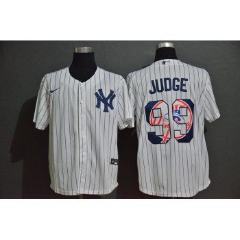 Men's New York Yankees #99 Aaron Judge White Team Logo Stitched MLB Cool Base Nike Fashion Jersey