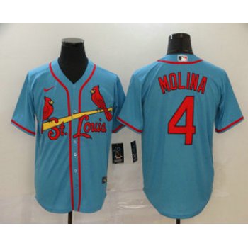 Men's St. Louis Cardinals #4 Yadier Molina Light Blue Stitched MLB Cool Base Nike Jersey