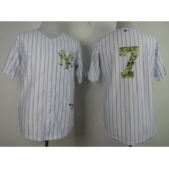 New York Yankees #7 Mickey Mantle White With Camo Jersey