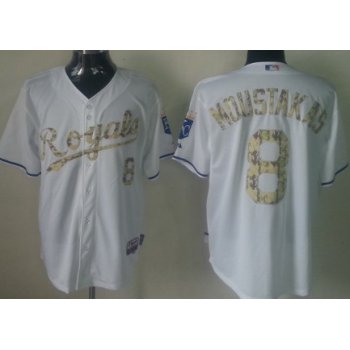 Kansas City Royals #8 Mike Moustakas White With Camo Jersey